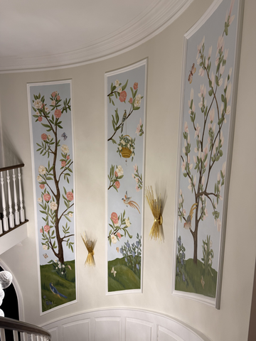 botanical & bird panels in a chinoiserie-inspired style