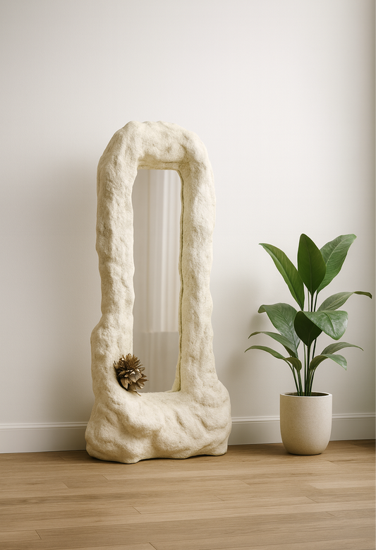 Stone-Inspired Freestanding Mirror — Sculptural Floor Mirror